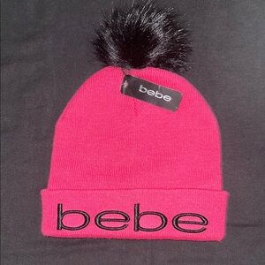Bebe Pink Beanie with Black Pom Pom